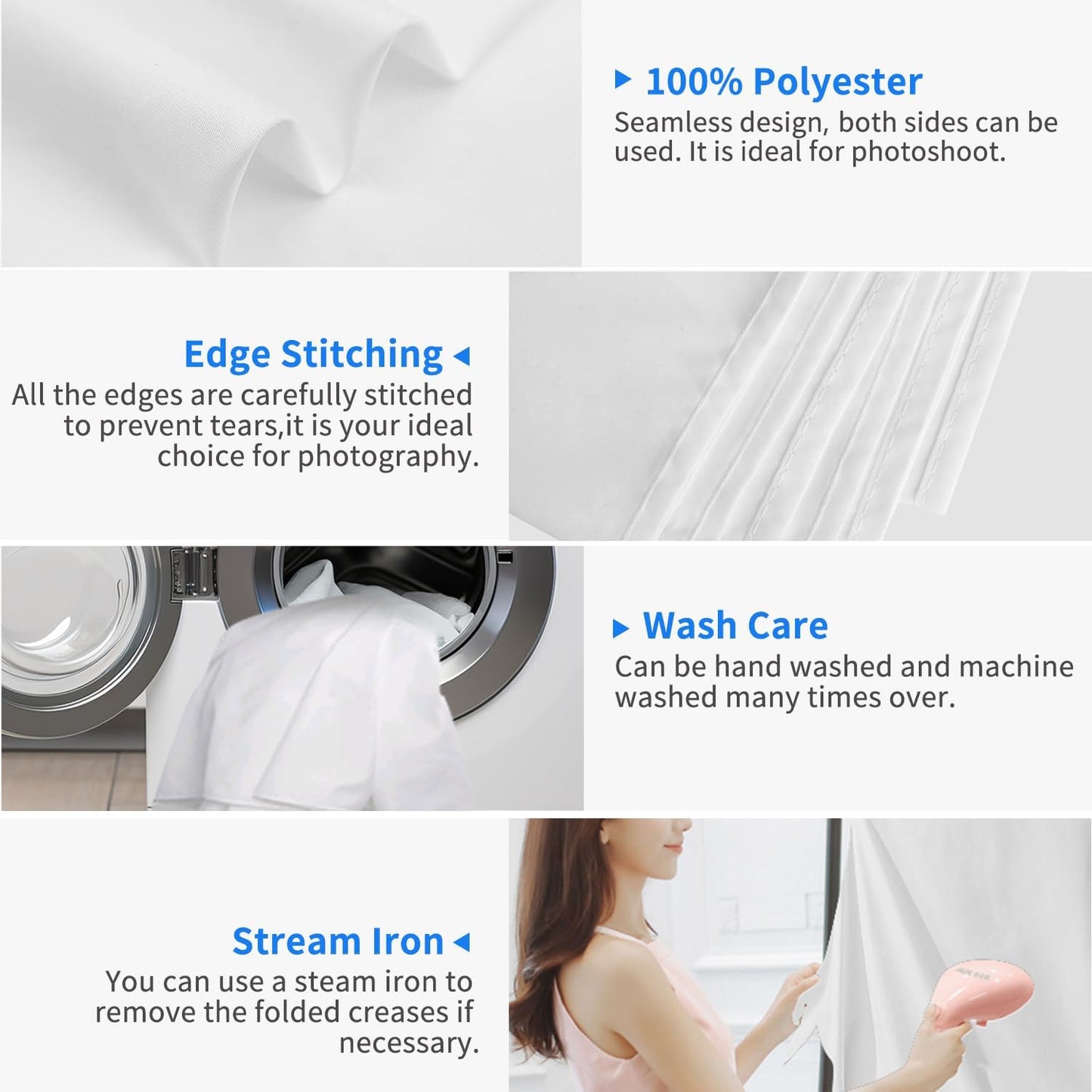 HEMMOTOP White Backdrop 10x12ft, Large Photography Background Screen for Photoshoot, 3x3.6m Seamless White Photo Backdrop Fabric for Birthday Parties, Video Recording, Weddings (Only Backdrop)