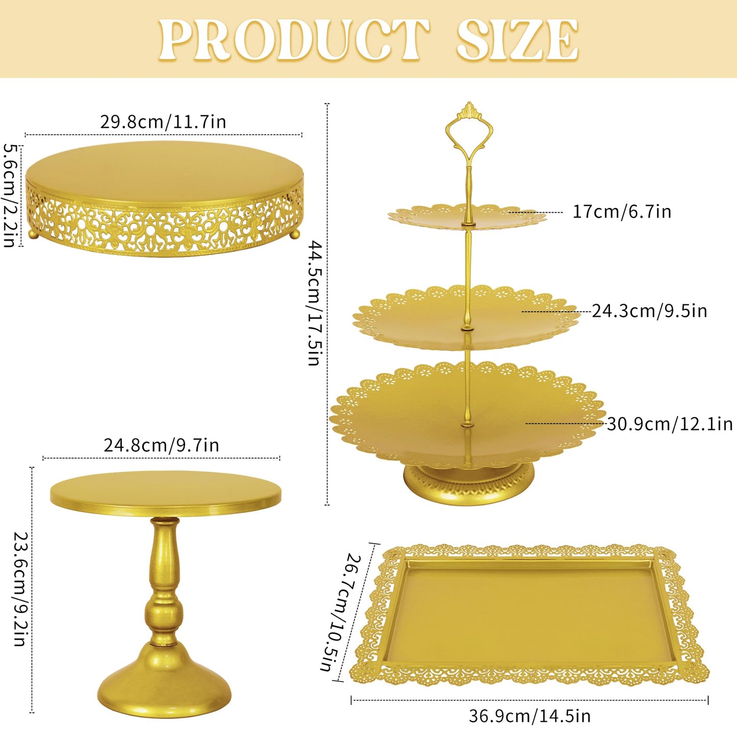 Fivenl 8 Pcs Cake Stand Gold Metal Dessert Table Display Set, 3-Tier Cupcake Stand, Cake Display