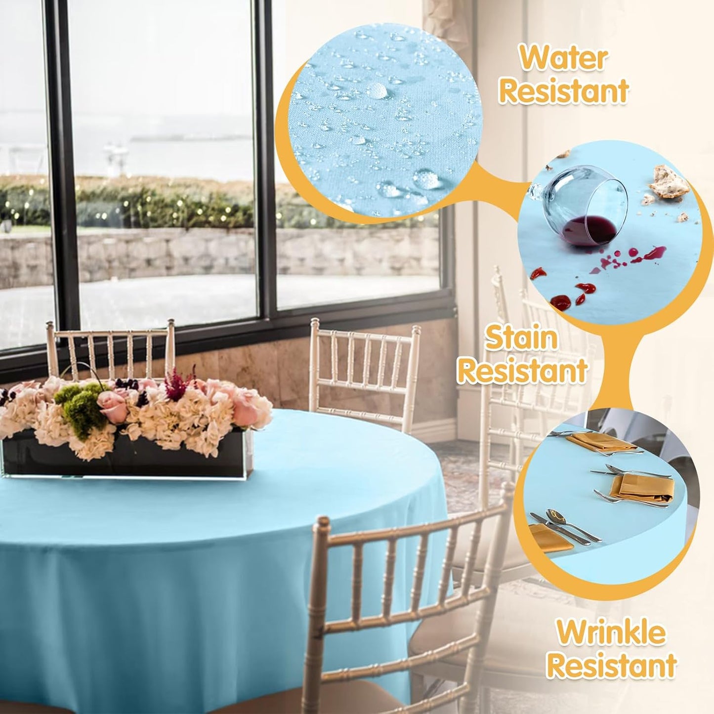 BRILLMAX 6 Pack Light Blue Round Tablecloths 120 Inch - Circle Bulk Linen Polyester Fabric Washable Table Cloth Cover for Wedding Reception Banquet Birthday Party Buffet Restaurant