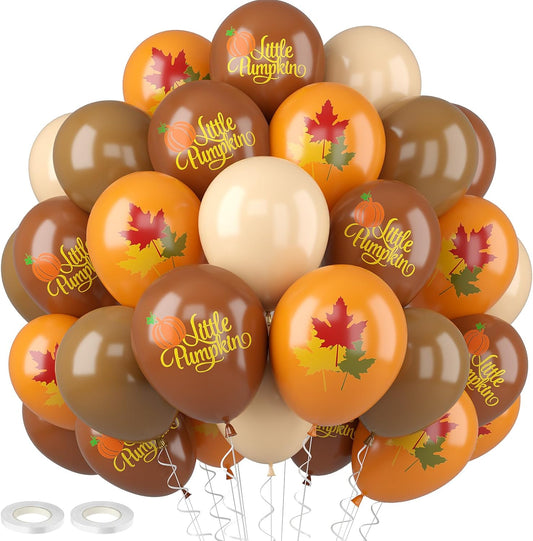 Fall Balloons, 52 PCS Brown Burnt Orange Autumn Balloons with Metallic Gold Confetti Balloon, Brown Sand White Balloon for Thanksgiving Gradution Pumpkin Baby Shower Fall Party Decorations