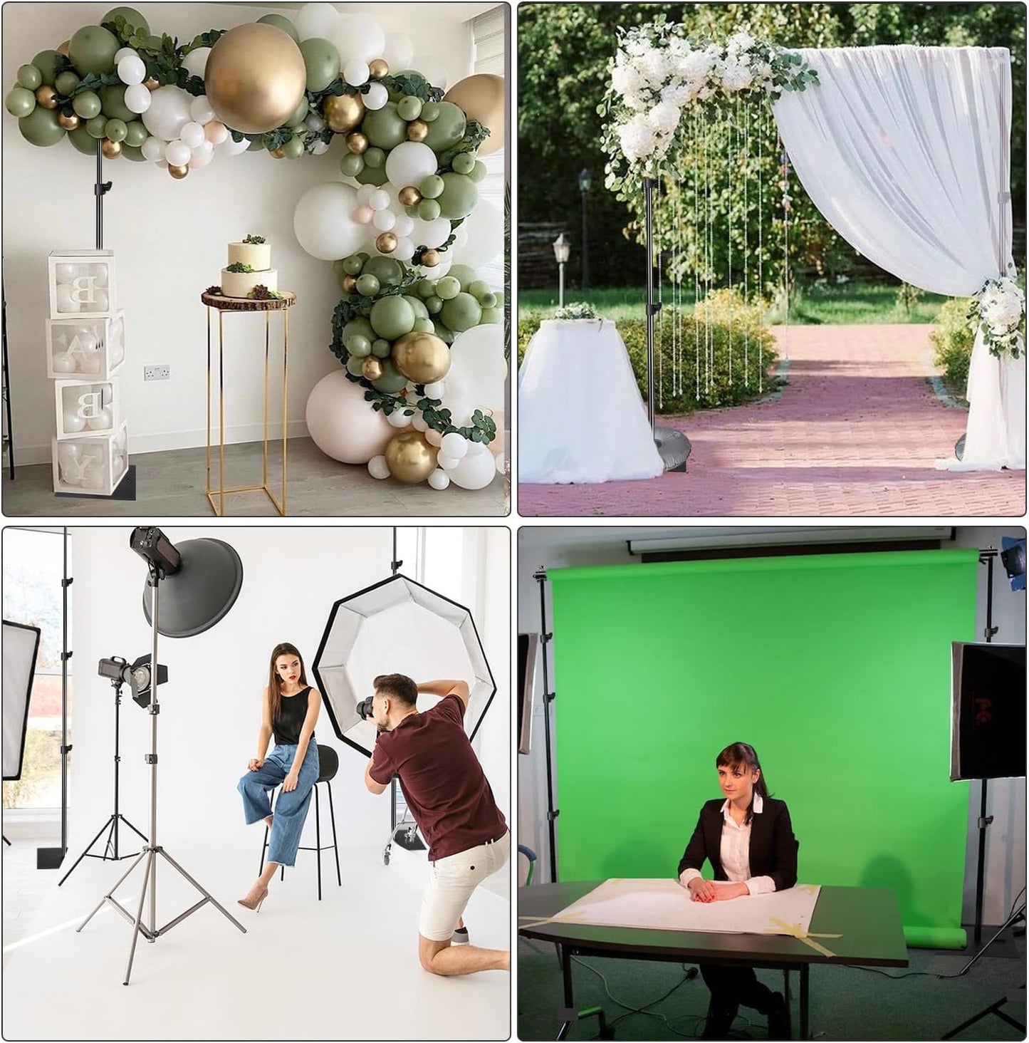 Pipe and Drape Photography Backdrop Stand Kit Adjustable Photo Background Stand 10ft x 8.5ft with Metal Base for Parties Weddings Birthday Party Events Photo Booth with 4 Clamps,Carrying Bag.