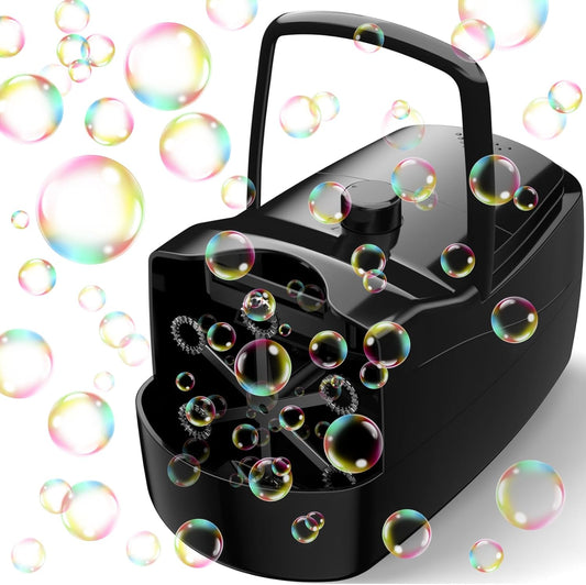 Bubble Machine, Automatic 18000+ Per Minute Big Bubbles Blower Maker for Kids Toddlers with 2 Speeds,6 Wands,Operated by Plugin or Batteries for Outdoor/Indoor Birthday Parties,Wedding (Black)