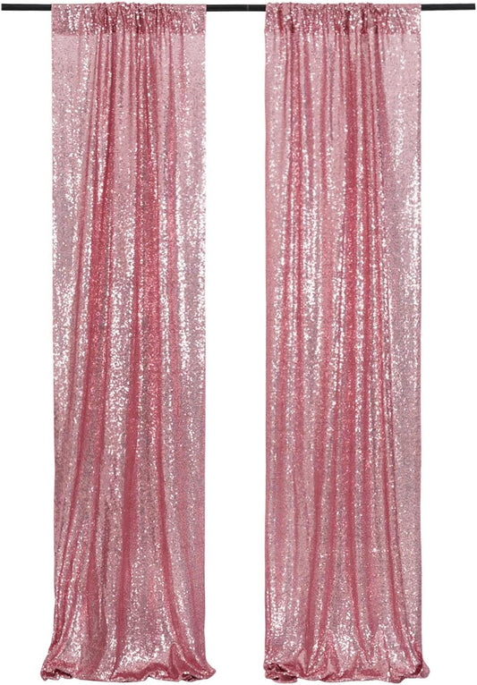 Poise3EHome 2 Panels 2ft x 8ft Fuchsia Pink Sequin Backdrop Curtains for Wedding Party Xmas Decoration