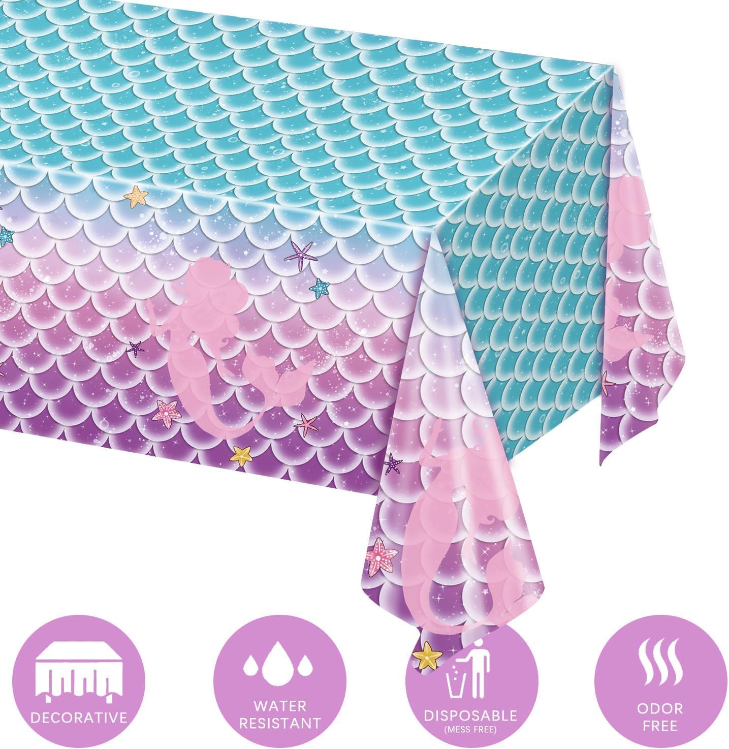 NKPDAXM 4 Pack Mermaid Tablecloth Mermaids Laser Table Cover for Mermaid Birthday Party