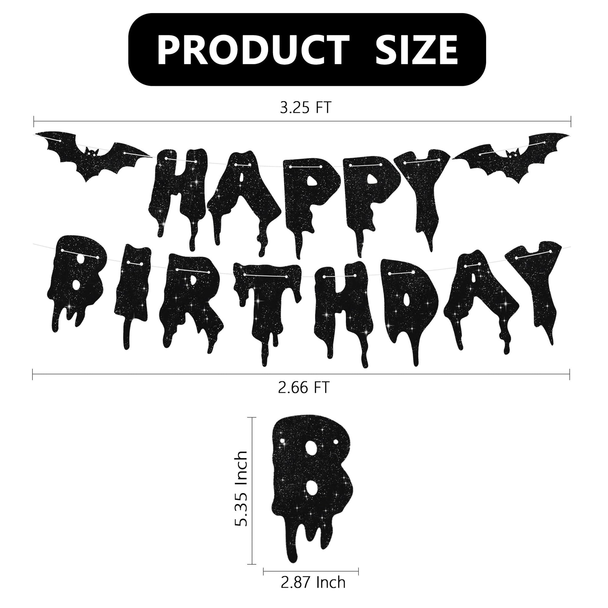 RICHHHA Glitter Black Glitter Happy Birthday Halloween Banner- NO DIY - Halloween Hanging Paper