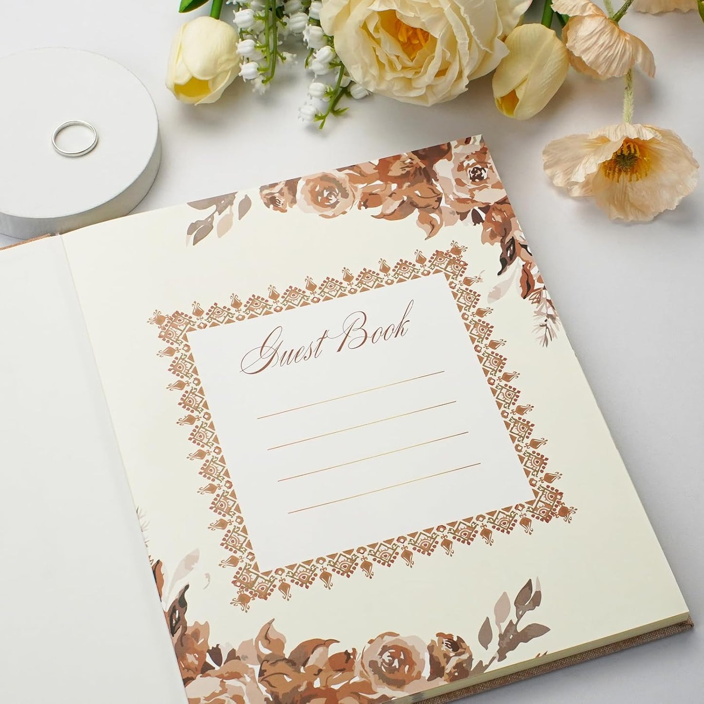 Vienrose Wedding Guest Book Polaroid Guest Book Photo GuestBook Sign in book Personalized Linen Cover 120 Pages Hardcover with Lined, Alternative Baby Shower, Party, Birthday (10" x 8" Bohemian)