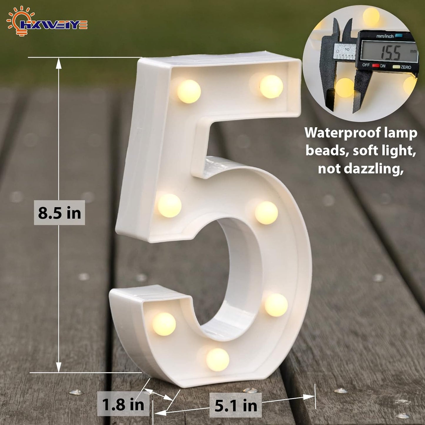 HXWEIYE Light Up Numbers-5, LED Marquee Number Lights Sign 26 Alphabet and 10 Number Big Lights Led Letters for Party Birthday Bar Battery Powered Christmas Decor Letter Lights (Warm White)