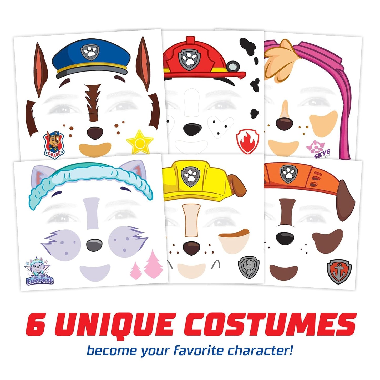 Paw Patrol Costume Face Tattoos – Temporary Tattoo Set for Kids Featuring Chase, Marshall, Skye & More, Easy Halloween Costume Accessory, Safe & Non-Toxic