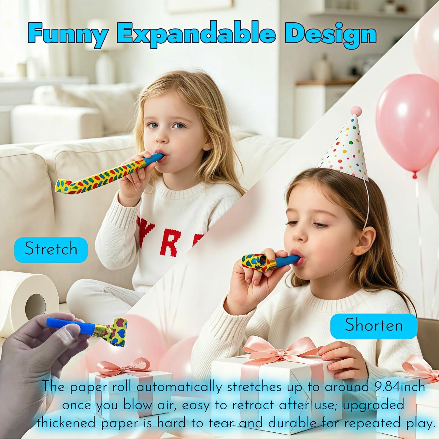 30-Pack Colorful Party Blowouts Noise Makers - Squawker Horns for Birthday, Wedding, New Year