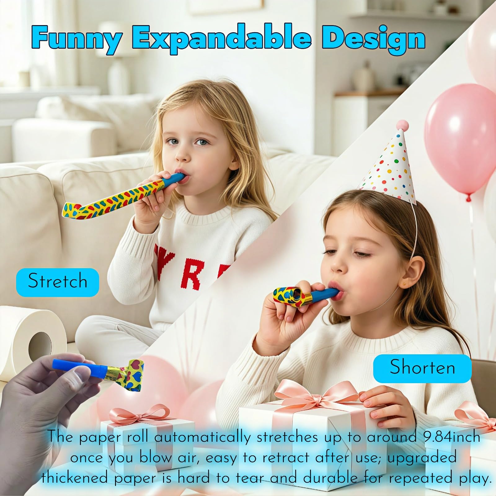 30-Pack Colorful Party Blowouts Noise Makers - Squawker Horns for Birthday, Wedding, New Year