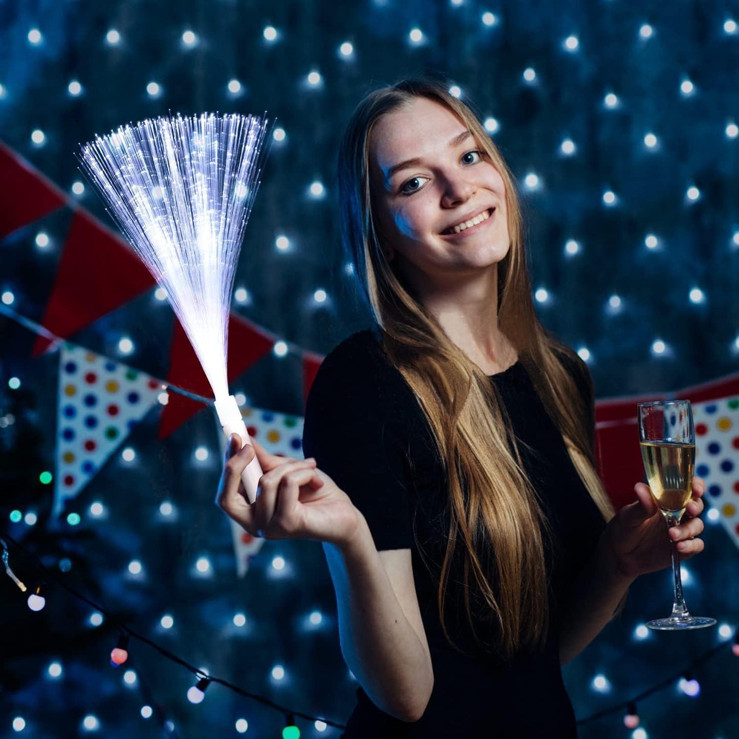 48 PCS White Glow Fiber Wands Sticks LED Light Wands 3 Modes Flashing Fiber Optic Light Rod Bulk Fiber Optic Wands for Wedding July 4th Halloween Christmas