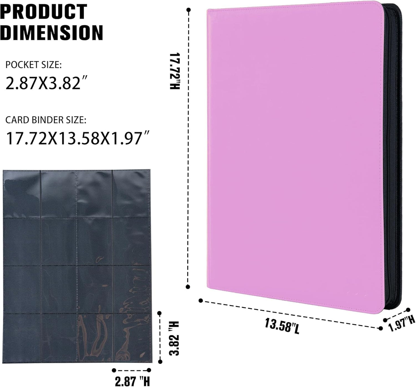Premium 1000+ Pockets Card Binder,16 Pockets Trading Card Binder Ringless Side Loading Trading Card Album Folder for TCG -Pink Purple