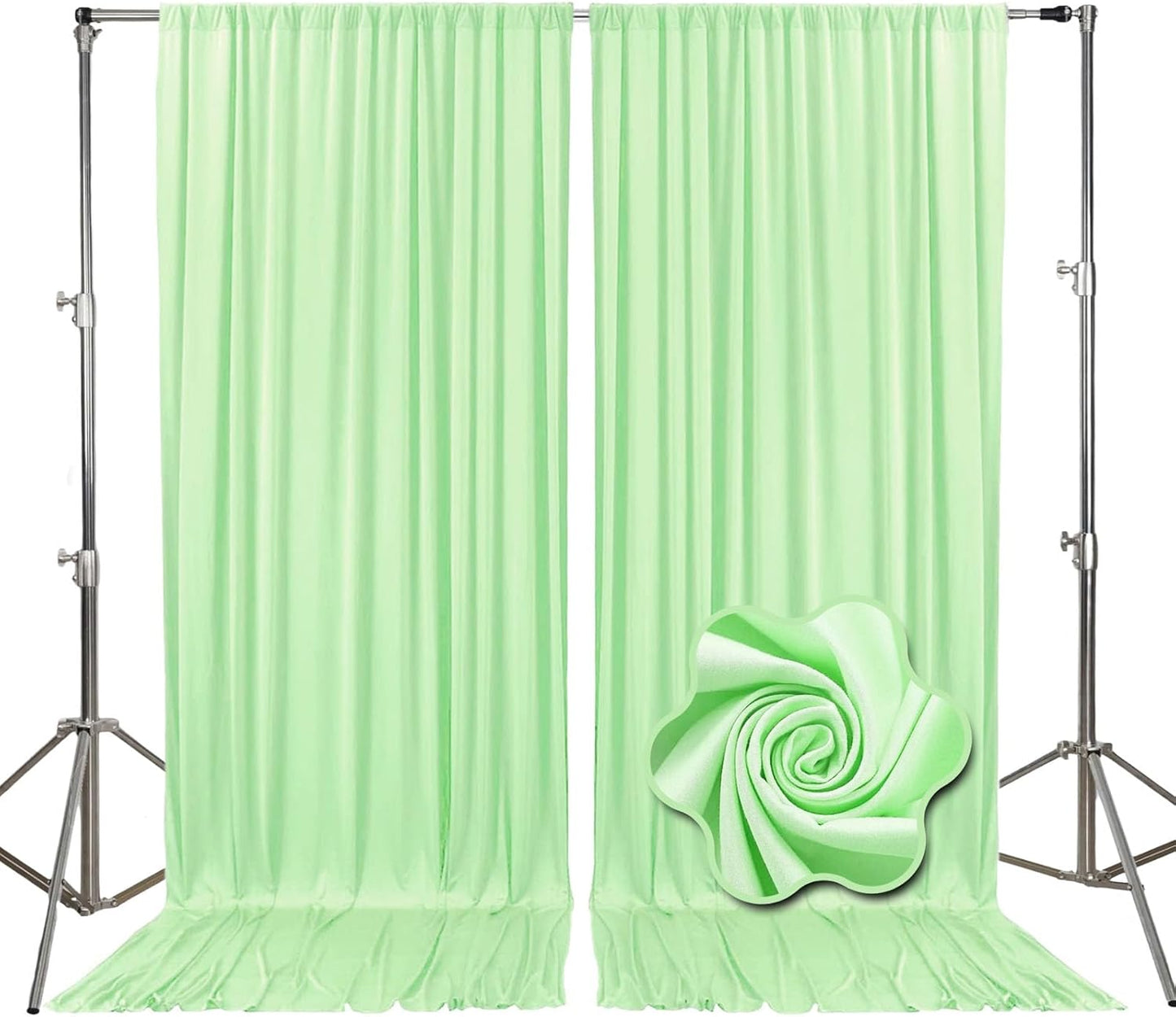 10ft x 10ft Light Green Backdrop Curtains for Parties, Fabric Satin Background Curtain with Rod Pockets for Weddings, Birthday, Baby Shower, Photography, Graduation Party Backdrop Drapes, 2 Panels