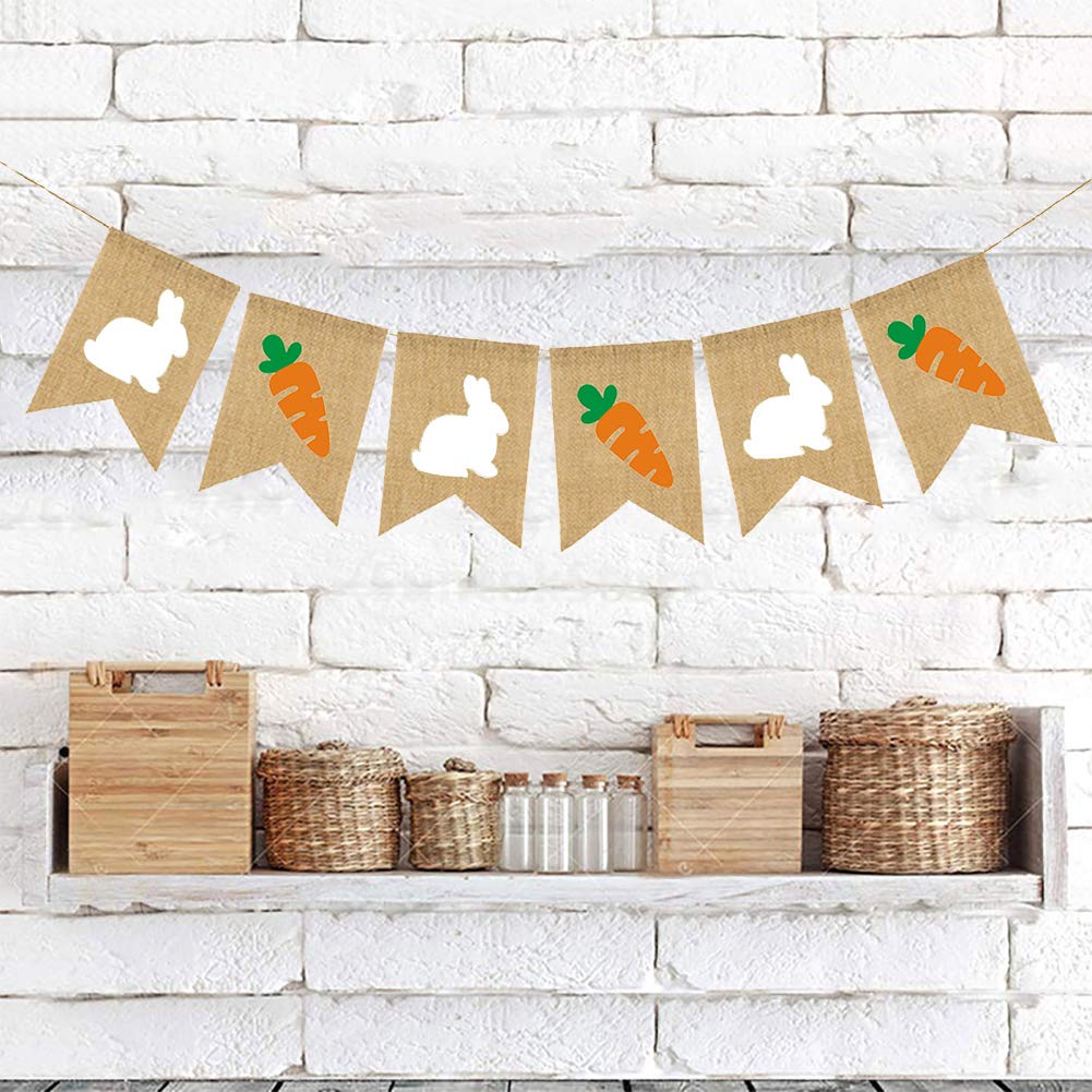 Burlap Rabbit Radish Garland Banners Bunny Burlap for Easter Decorations