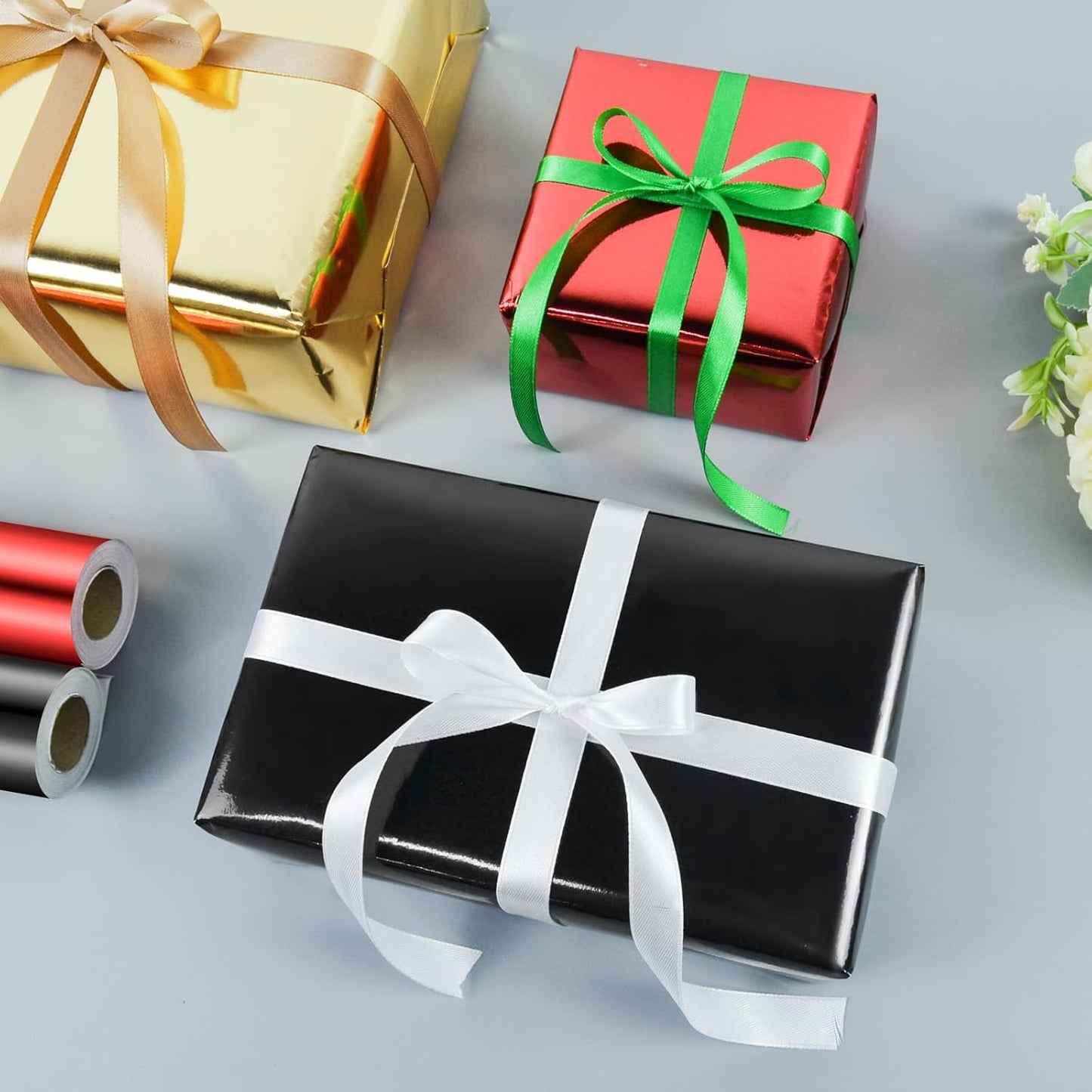 KMER LIFE Metallic Wrapping Paper Roll 17 x 394 Inch - Premium Gift Wrap for Birthday, Christmas, Baby Shower, Valentines, Party, Holiday (Black)