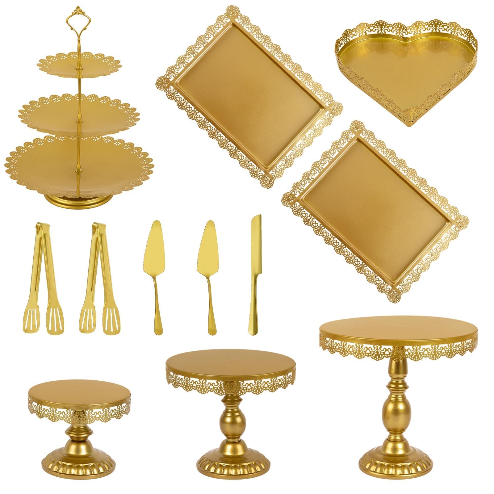 Jaevorite 12 Set of Gold Cake Stand, Metal Gold Cupcake Stand and Bases para Postres de Mesa