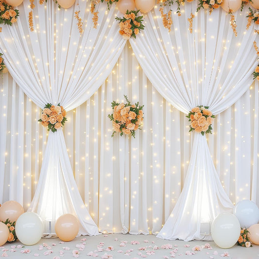 White Backdrop Curtains with Lights for Parties,10x10FT Wrinkle Free White Drapes Wedding Photo Backdrop Curtains for Baby Shower Birthday Ceremony Reception Home Party Decorations-5ft x 10ft,2 Panels