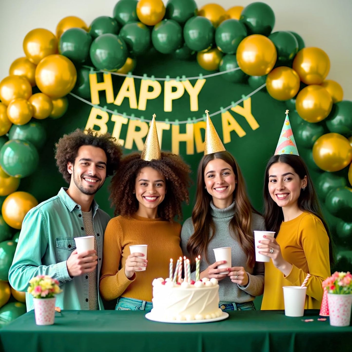 412Pcs Green and Gold Balloon Arch Kit, 18 12 10 5 Inch Different Size Latex Balloons Dark Green and Gold Party Balloons for Birthday Graduation Jungle Party Decorations