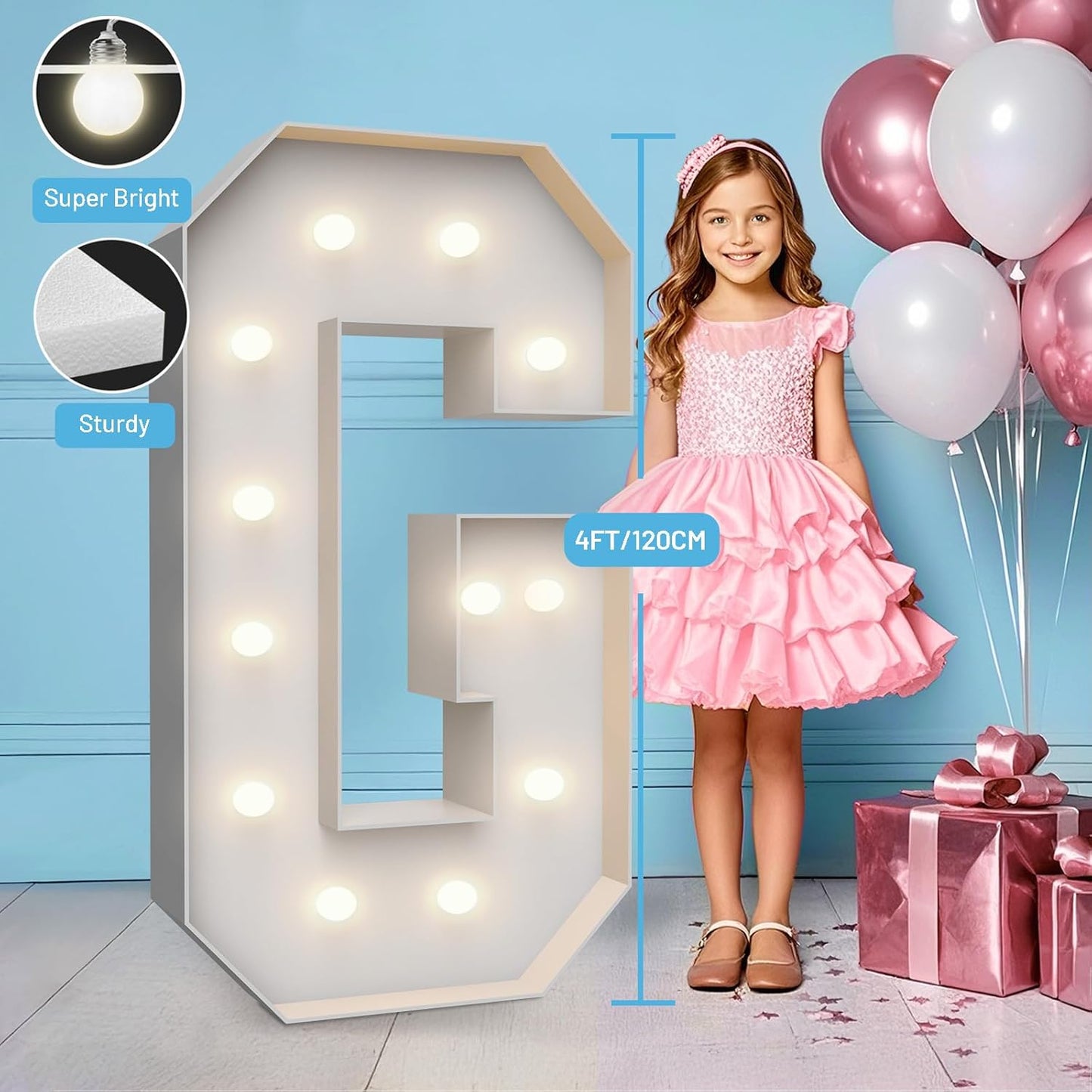 4FT Marquee Light Up Letters G,Party Decoration Large Marquee Light Up Letters with Weighted Water Bag,Pre-cut Foam Board Set Can Be Used for Birthdays,Weddings,Baby Anniversaries