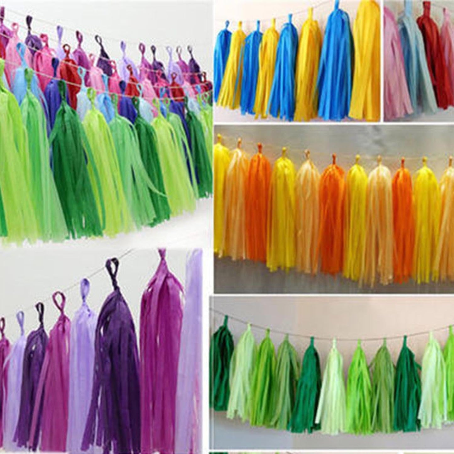 Green Party Decorations,Green Dark Green and Light Green Paper Tissue Tassel Garland Banner,15 Pcs