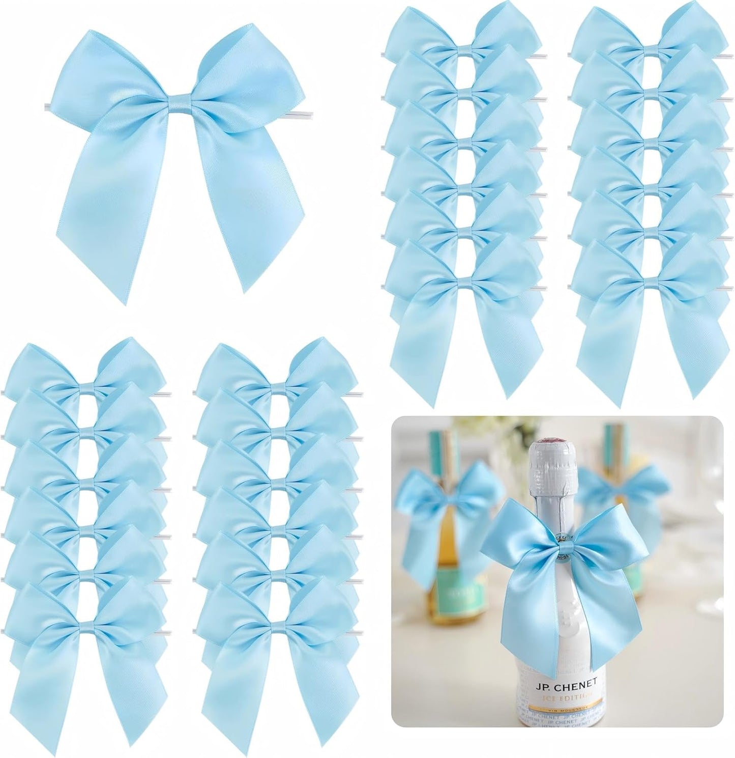 4.5" Satin Ribbon Blue Bows for Gift Wrapping, Twist Tie Bows, Cute Bows for Crafts, Party Favors, Premade Bows Pre-Tied Decorative Bows for Flower Bouquets Candy Apple Bows-24 Counts