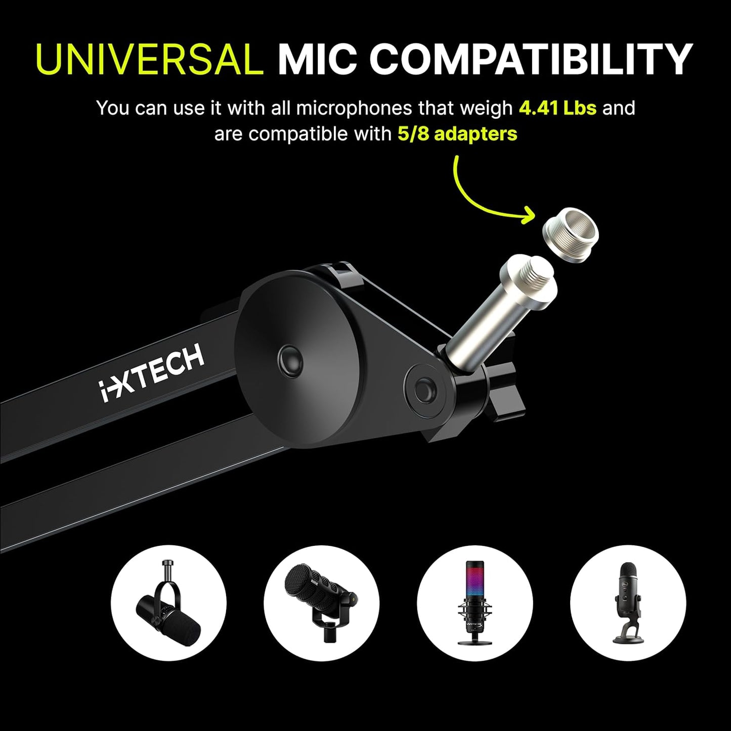 IXTECH Microphone Boom Arm Stand, Heavy Duty Adjustable Mic Stand with Cable Ties, Desk Mount Arm Stand for Gaming Streaming Podcasting.