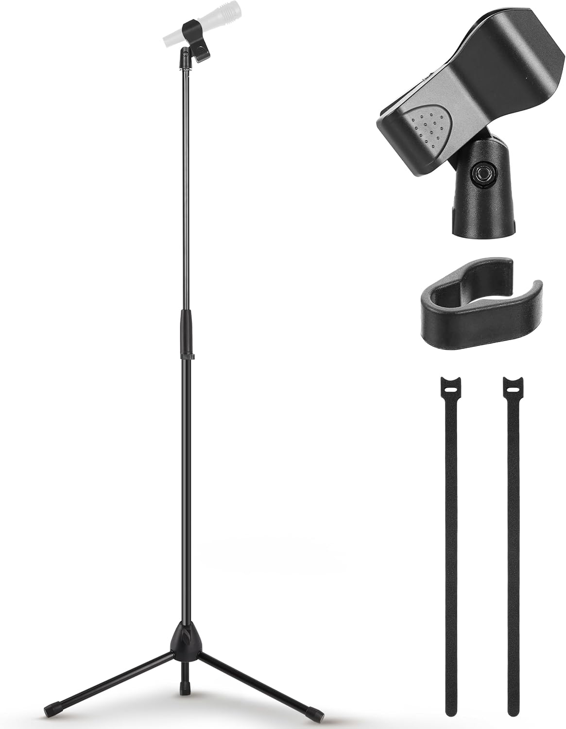 Pyle Tripod Microphone Stand, Height Adjustable from 39.37" to 66.14'', Mic Stand for Floor, Sturdy and Durable Build, Non-Slip Rubber Feet, With 5/8" Screw Adapter, Cable Clip, Compact Folding Design