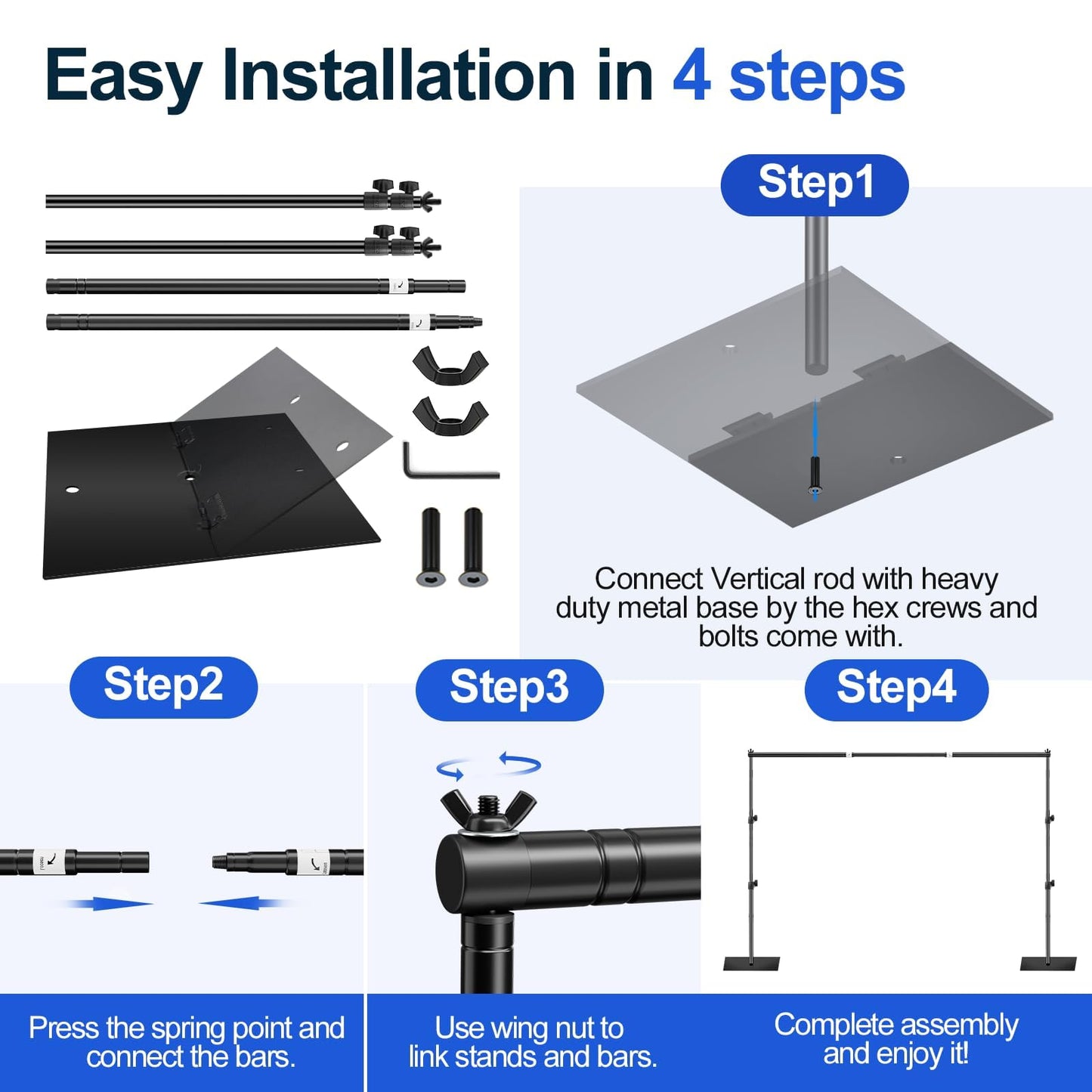 EMART Backdrop Stand Heavy Duty 6.5x10ft Adjustable Pipe and Drape Stand