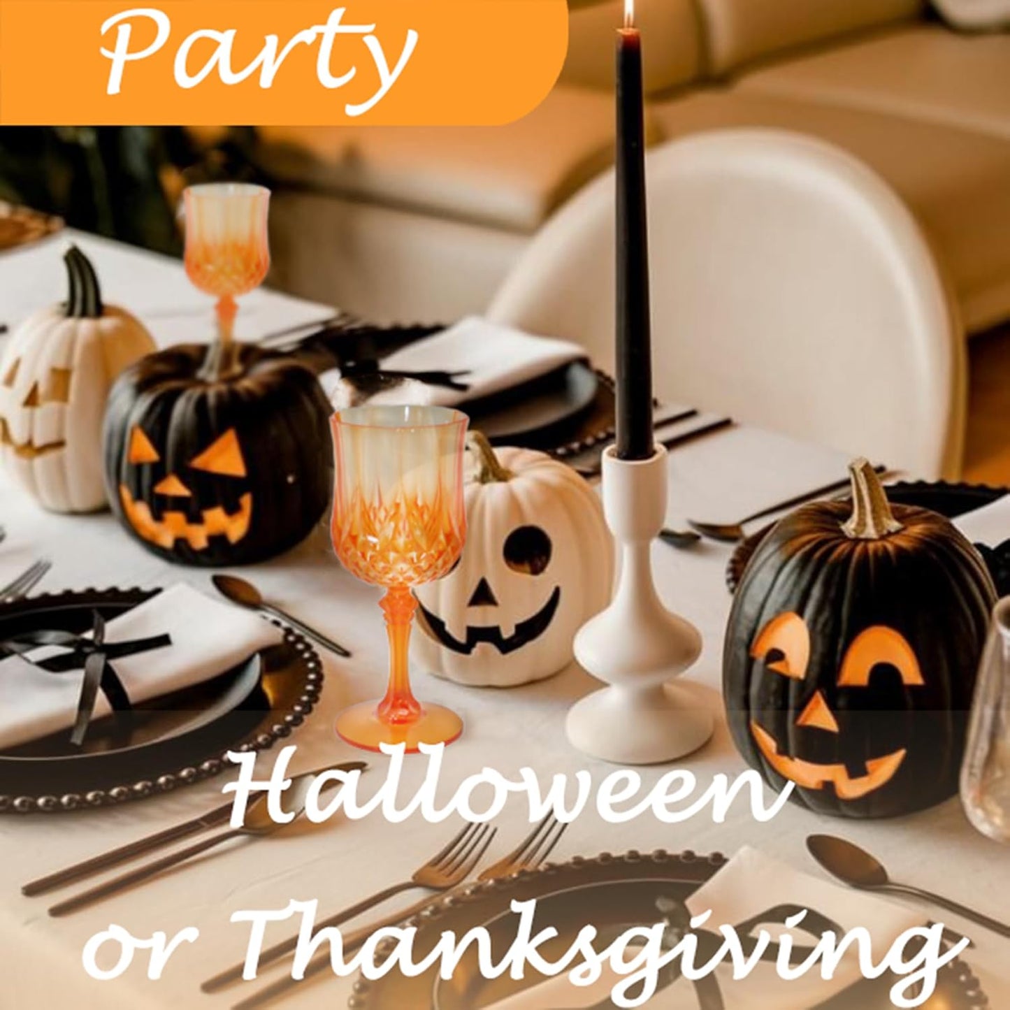 Plastic Wine Glasses，Plastic Goblets Vintage Style Cordial Drinking Glasses for Wedding Reception, Halloween Grand Event Party Supplies (12, Pumpkin orange)