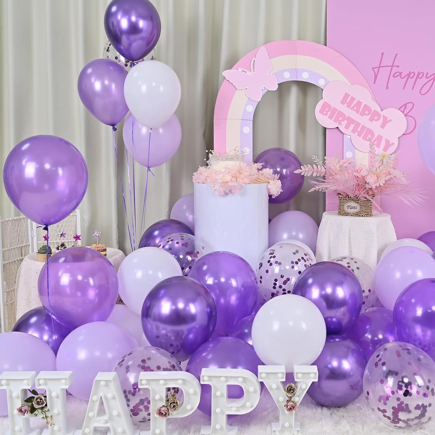Togvu Balloon Purple and White, 60 Packs 12 Inch Dark Light Metallic Chrome Confetti Balloons Set for Girls Women Wedding Birthday Baby Shower Bridal Bachelorette Decorations
