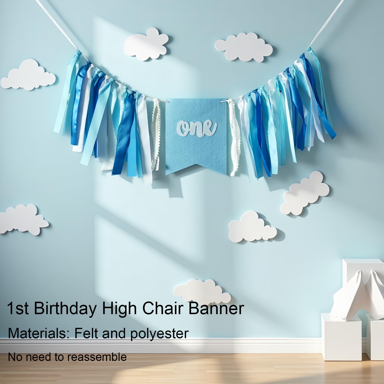 Bapukzy First Birthday Decorations for Boy - Complete Party Set with High Chair Banner, Number 1