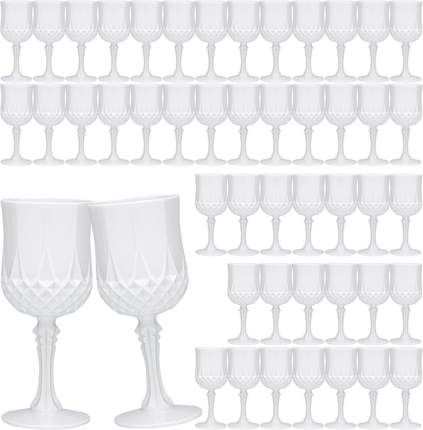 JLYLOL Plastic Vintage Wine Glasses 7OZ Plastic Goblets Vintage Drinking Glasses 48PCS Retro Wedding Glassware Water Goblets Reusable Drinking Cups for Party,Reception,Celebration,Bar,Whiskey(White)