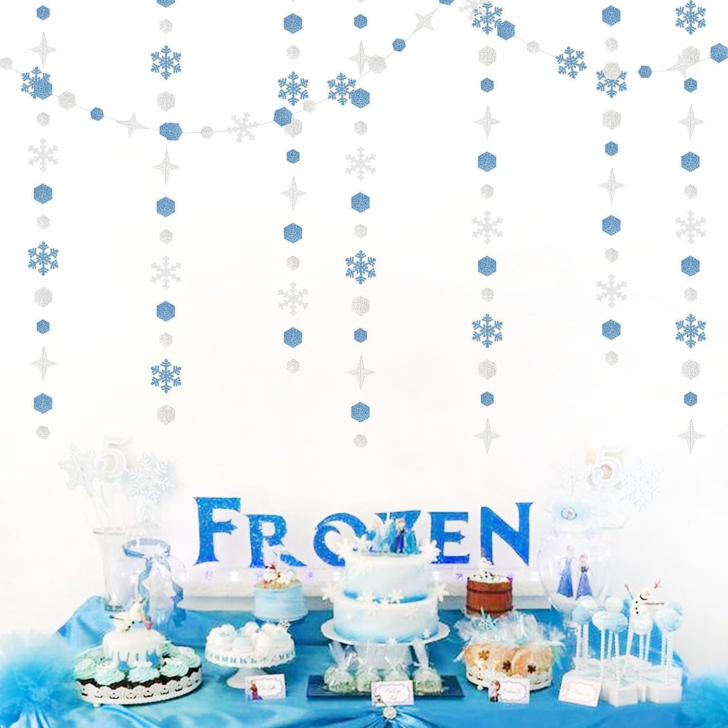 Snowflake-Snow Silver-Blue Christmas Party-Decorations Streamers - 52Ft White Winter Wonderland Frozen Hanging Paper Garland Banner,Birthday Wedding Baby Bridal Shower New Year Supplies Decor Hugtmr