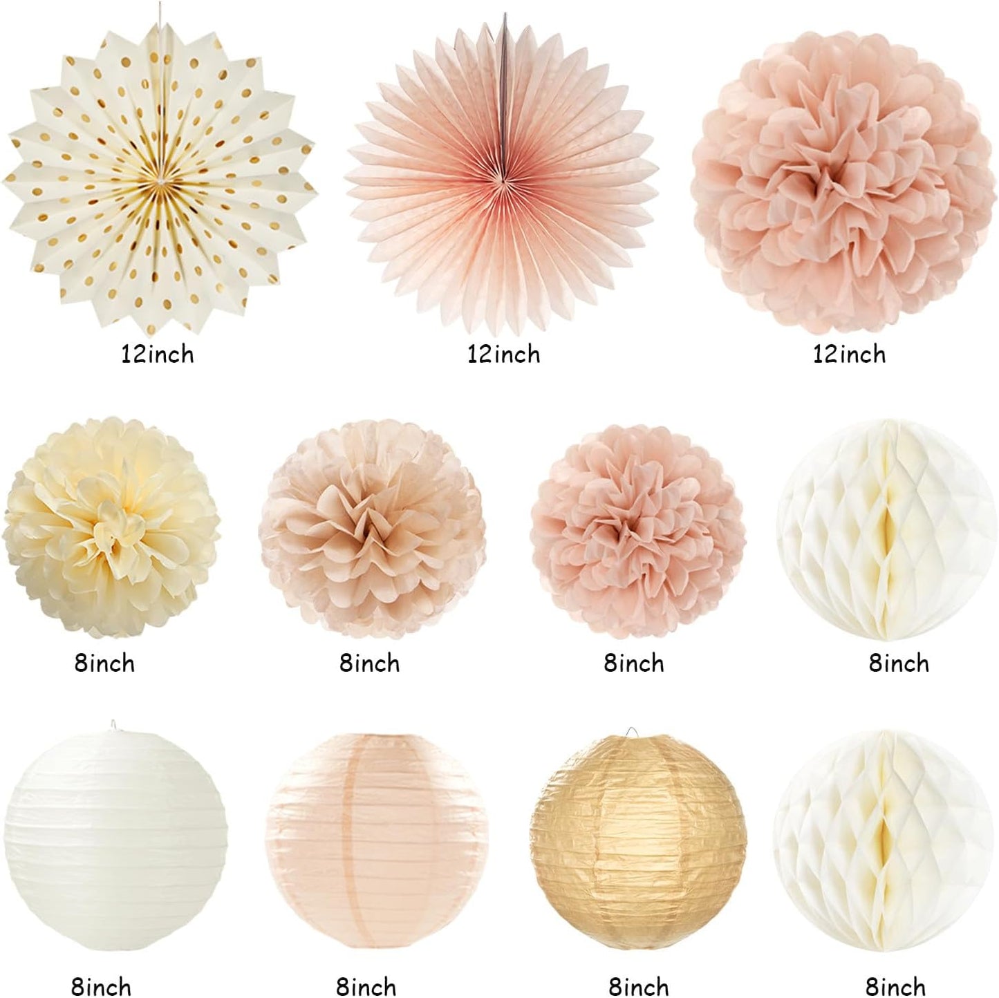 Champagne-Gold Beige Fall Boho Birthday Party-Decorations - 21pcs Autumn Neutral Retro Happy Banner,Girl One Sweet Peach Paper Streamers Lanterns,Tissue Pom Poms Fan,Rustic Backdrop Decor Huglony