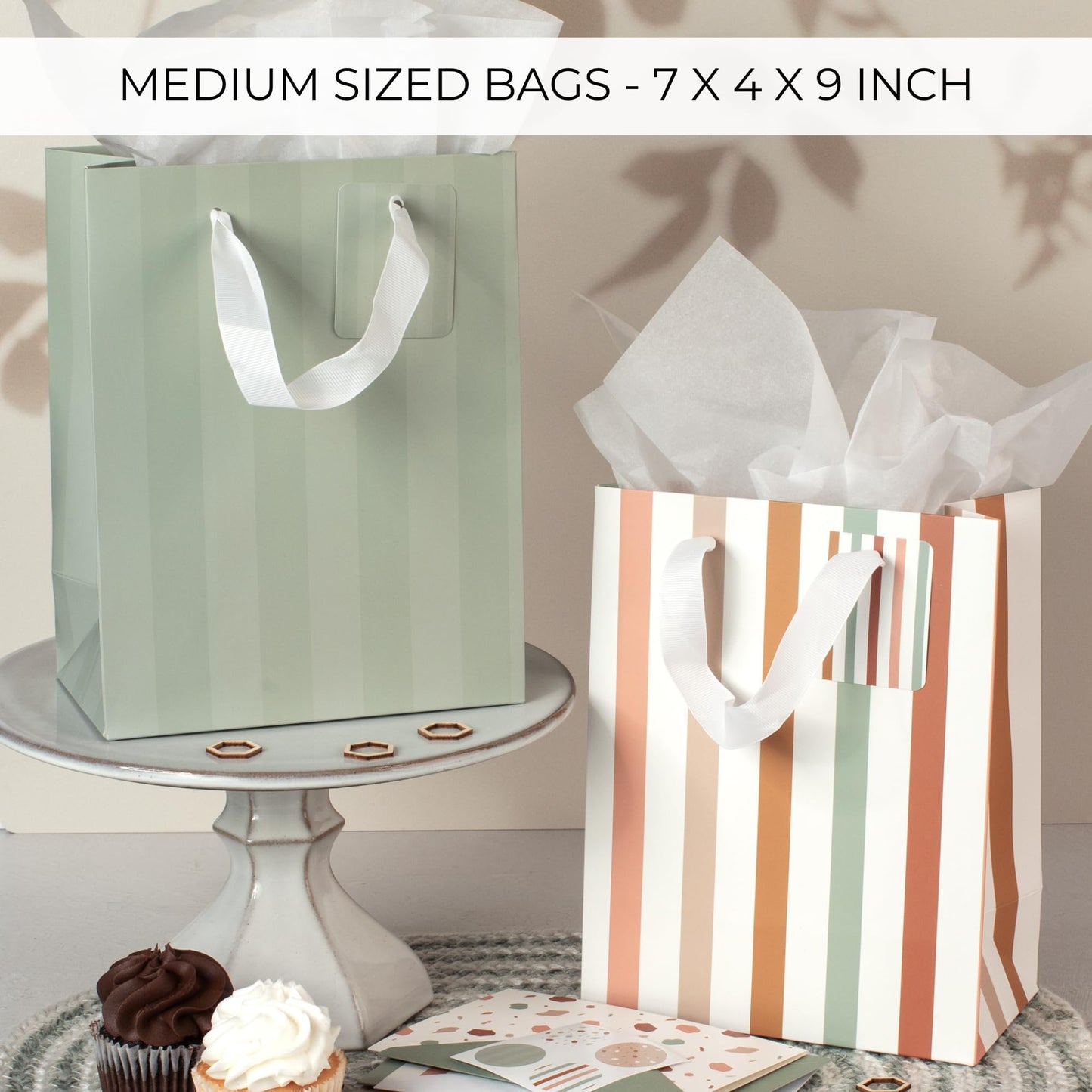 Beautiful Gift Bags Set of 4 with Handles, Tissue Paper, Stickers & Cards