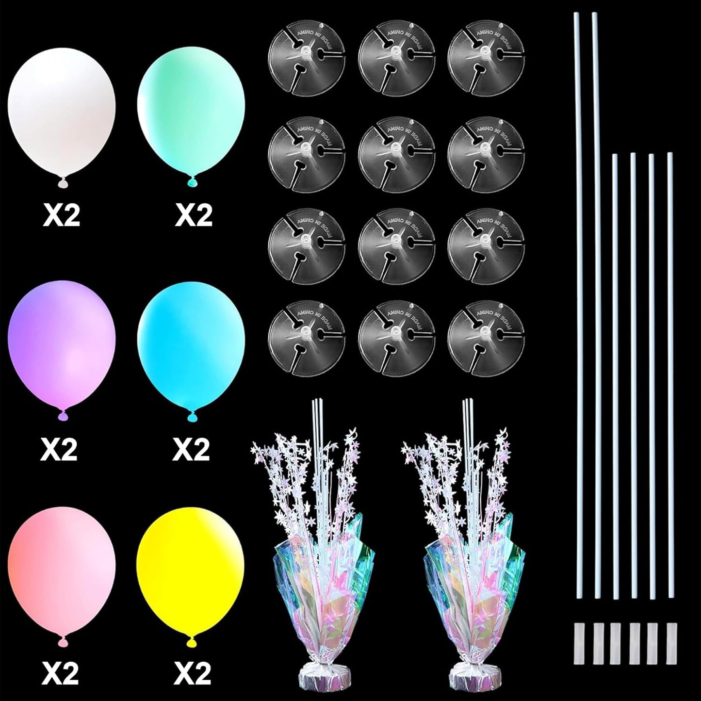 2 Set Pastel Rainbow Balloon Table Centerpieces for Birthday Parties, Balloon Stand Kit with Rainbow Balloons for Table Decoration