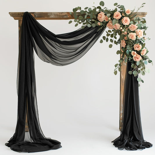 Wokceer Wedding Arch Draping Fabric 28.7" x 20FT Black Sheer Backdrop for Ceremony, Birthday Party, Bridal Shower Decoration