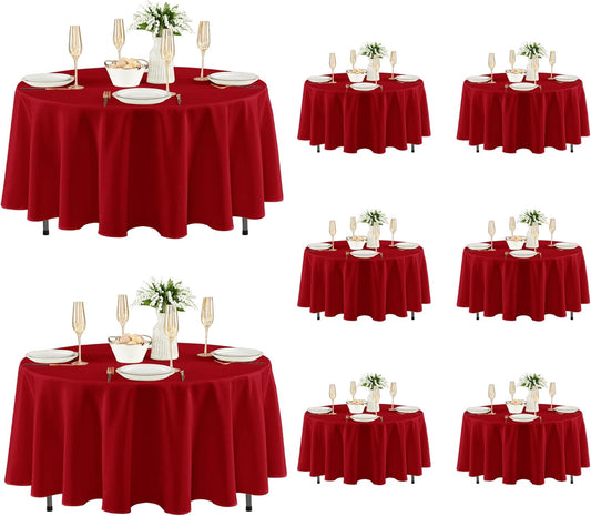 Fitable 8 Pack Round Tablecloths: Stain Resistant Wrinkle Free Circle Table Clothes, Washable Reusable Polyester Table Covers for Wedding Christmas Party Birthday Banquet Reception(Red, 84 Inch)