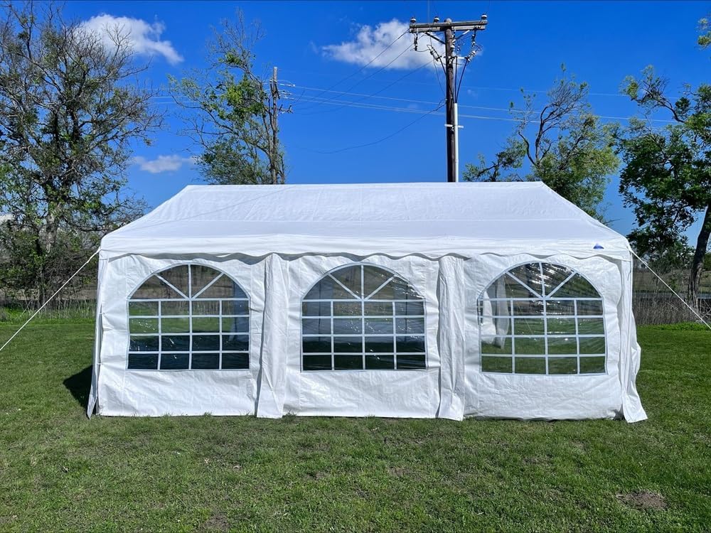 Delta 20'x20' Budget PE Tents Including 2 Free Bags for Parties, Outdoor Canopy Carpas para Fiestas, Wedding Party Tent with Waterproof Top & Removable Sidewalls for Patio Outdoor Events(B Model)