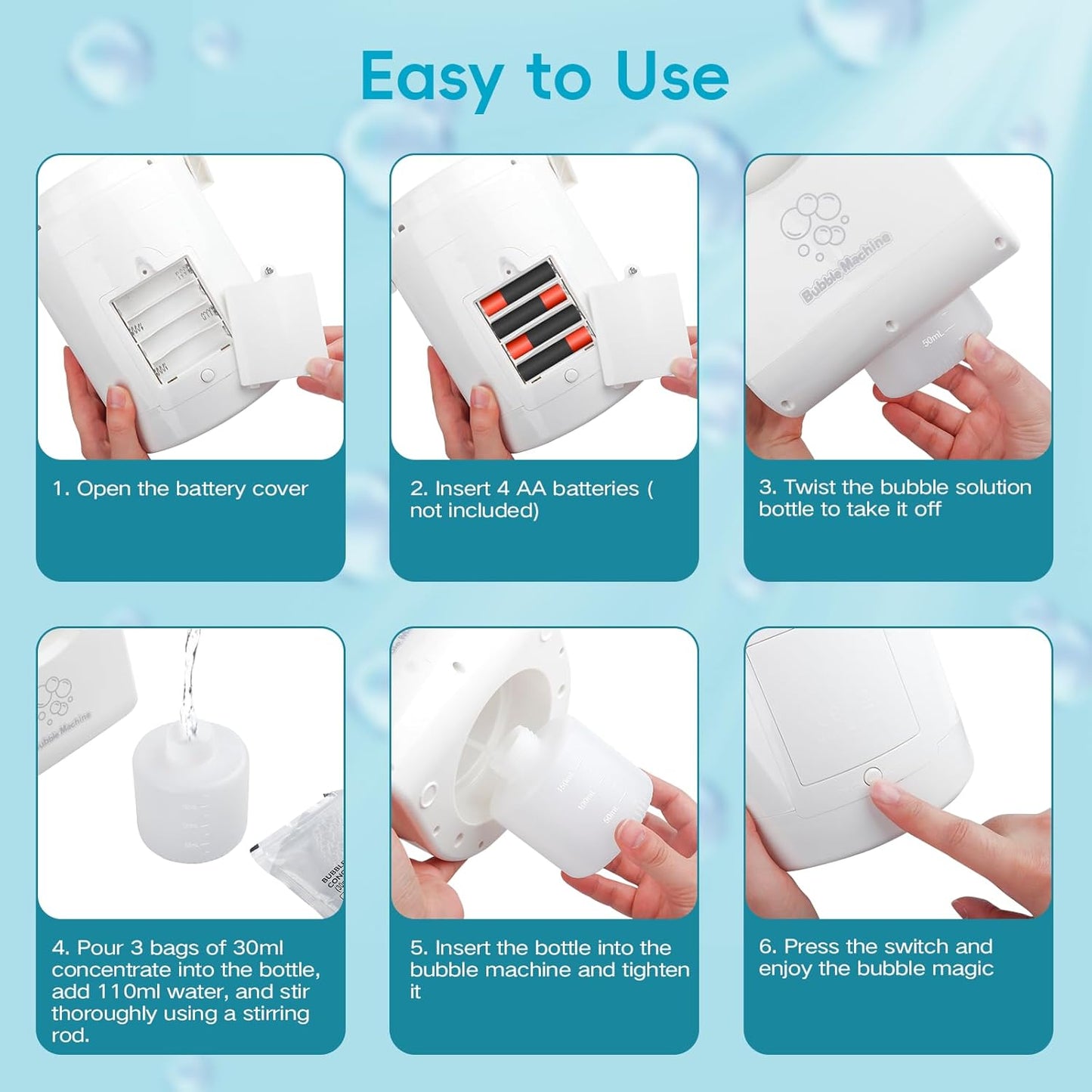 Bubble Machine Automatic Bubble Blower for Kids Batteries Operated Portable Bubble Maker Electric Bubble Machine Adjust Angle by 90° Indoor Outdoor Toy for Birthday Party Wedding (Portable White)