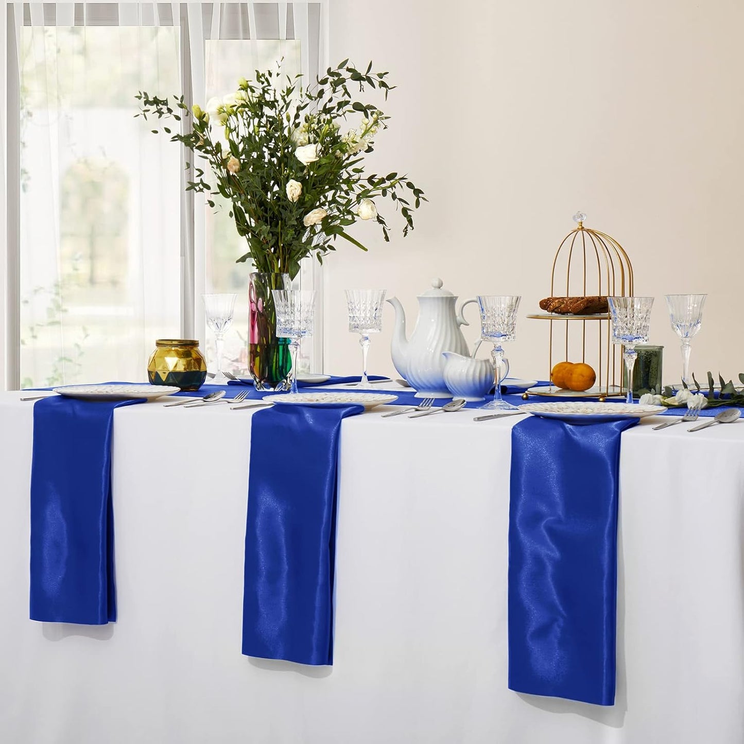 Horbaunal 30 Pack Royal Blue Satin Napkins 17 x 17 Inch, Square Soft Table Dinner Napkins, Silky Cloth Napkins Table Decoration for Weddings Banquets Parties