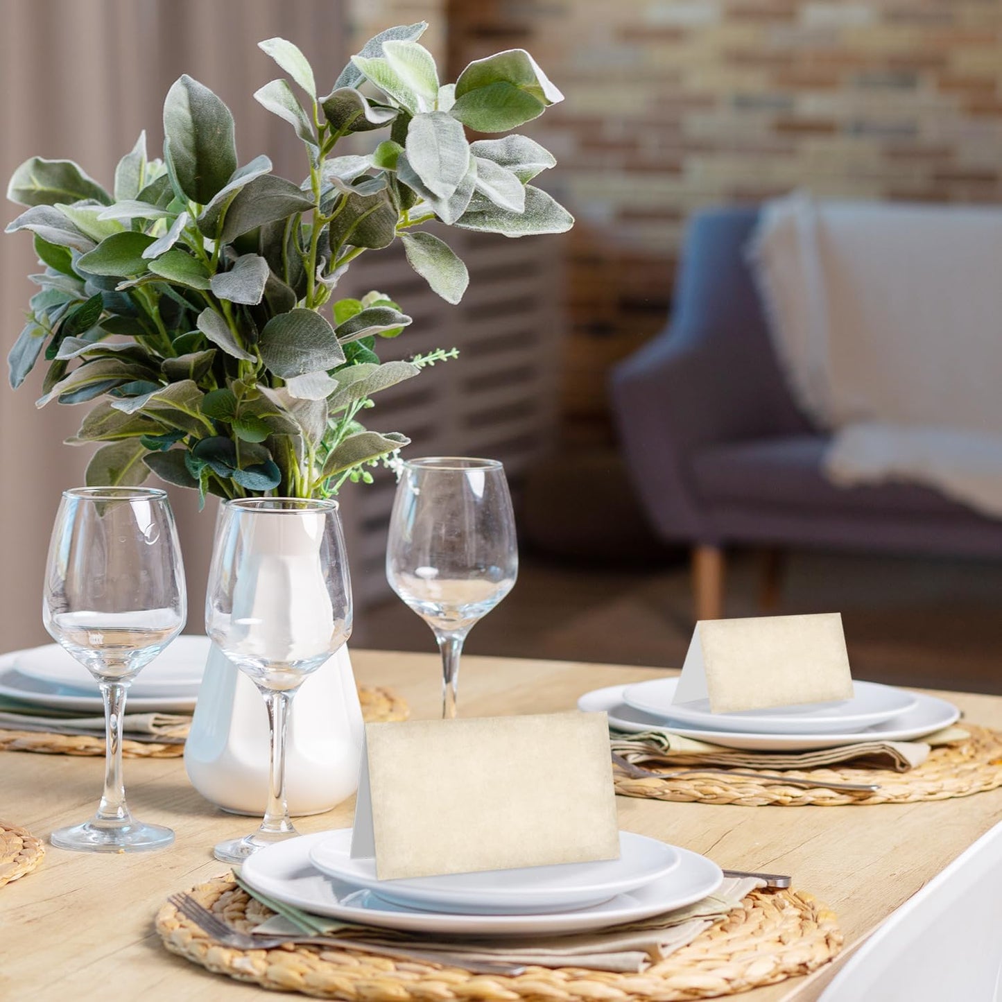 25 Pack Vintage Brown Place Cards, Editable Name Cards for Table Setting, Tent Cards Food Label for Dinner Party, Bridal Shower, Wedding, Baby Shower and Events -T34