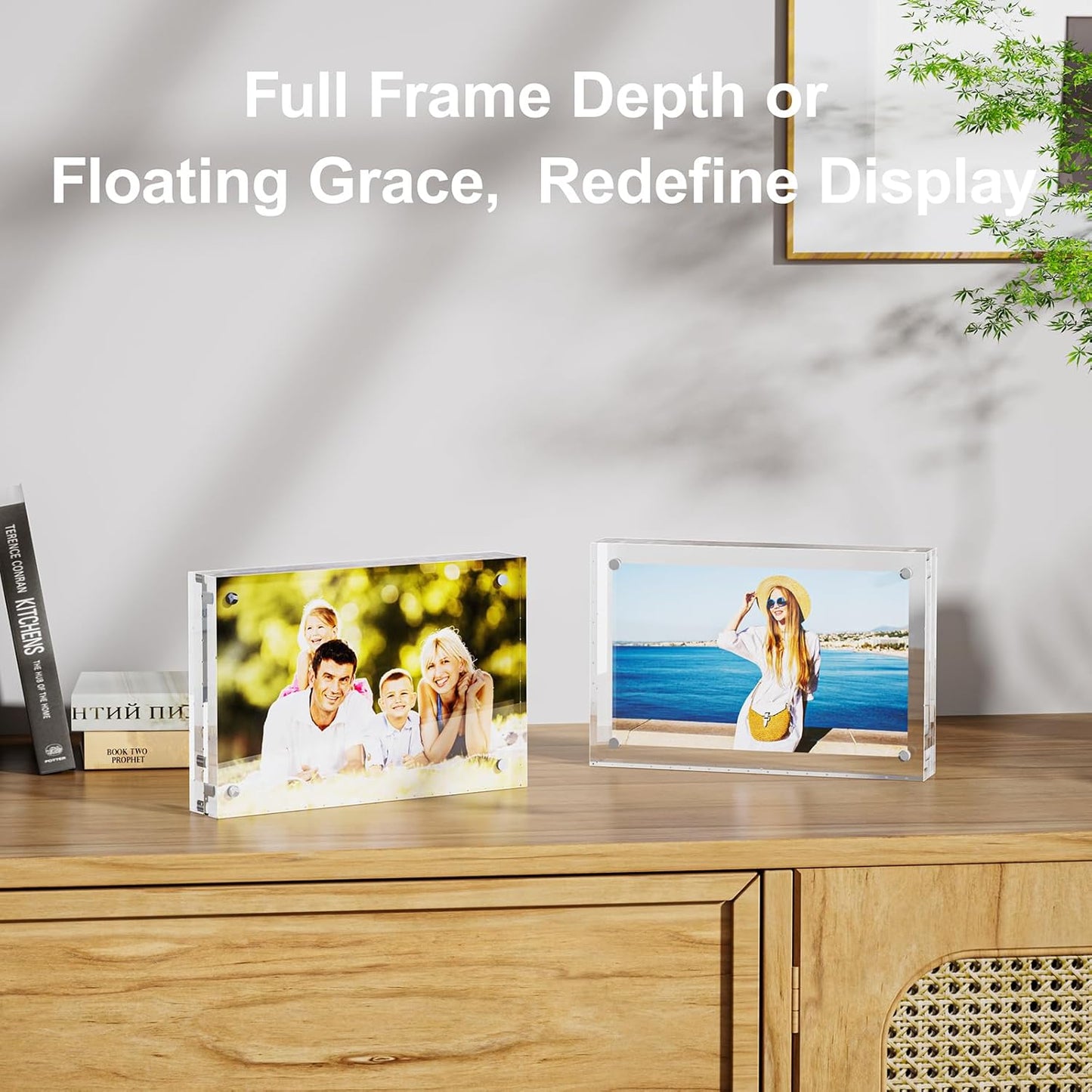 2 Pack 4x6 Acrylic Picture Frames - 20% Thicker Double Sided Magnetic Frame with UV Protection - Freestanding Clear Frameless Display for Tabletops - Modern Photo Frame Set for Home & Office Decor