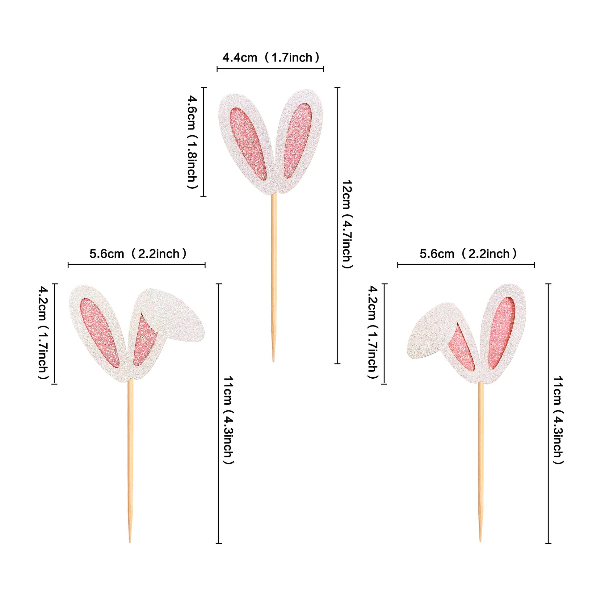 Ercadio 24 Pack Easter Bunny Ear Cupcake Toppers Glitter Pink Rabbit Ears Cupcake Picks Easter
