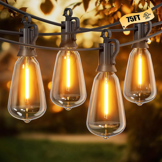 Brightown Outdoor String Lights, 75FT 22+2 LED ST38 LED Patio Lights Shatterproof, Dimmable IP65 Waterproof Connectable Hanging Outdoor Light for Backyard, Porch, Deck, Balcony