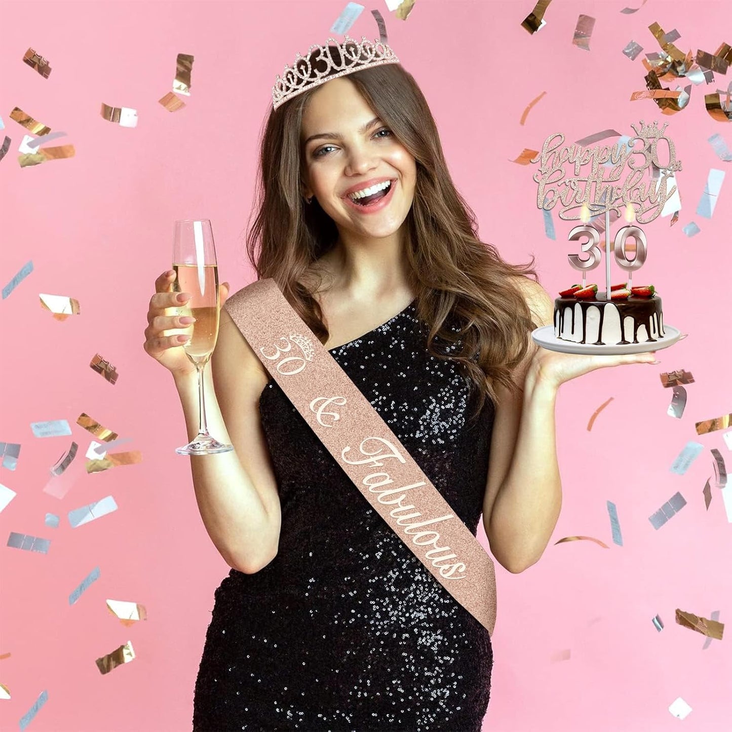 30th Birthday Decorations for Her, Including Sash, Crown/Tiara, Candles, Cake Topper, 30th Birthday Gifts for Her