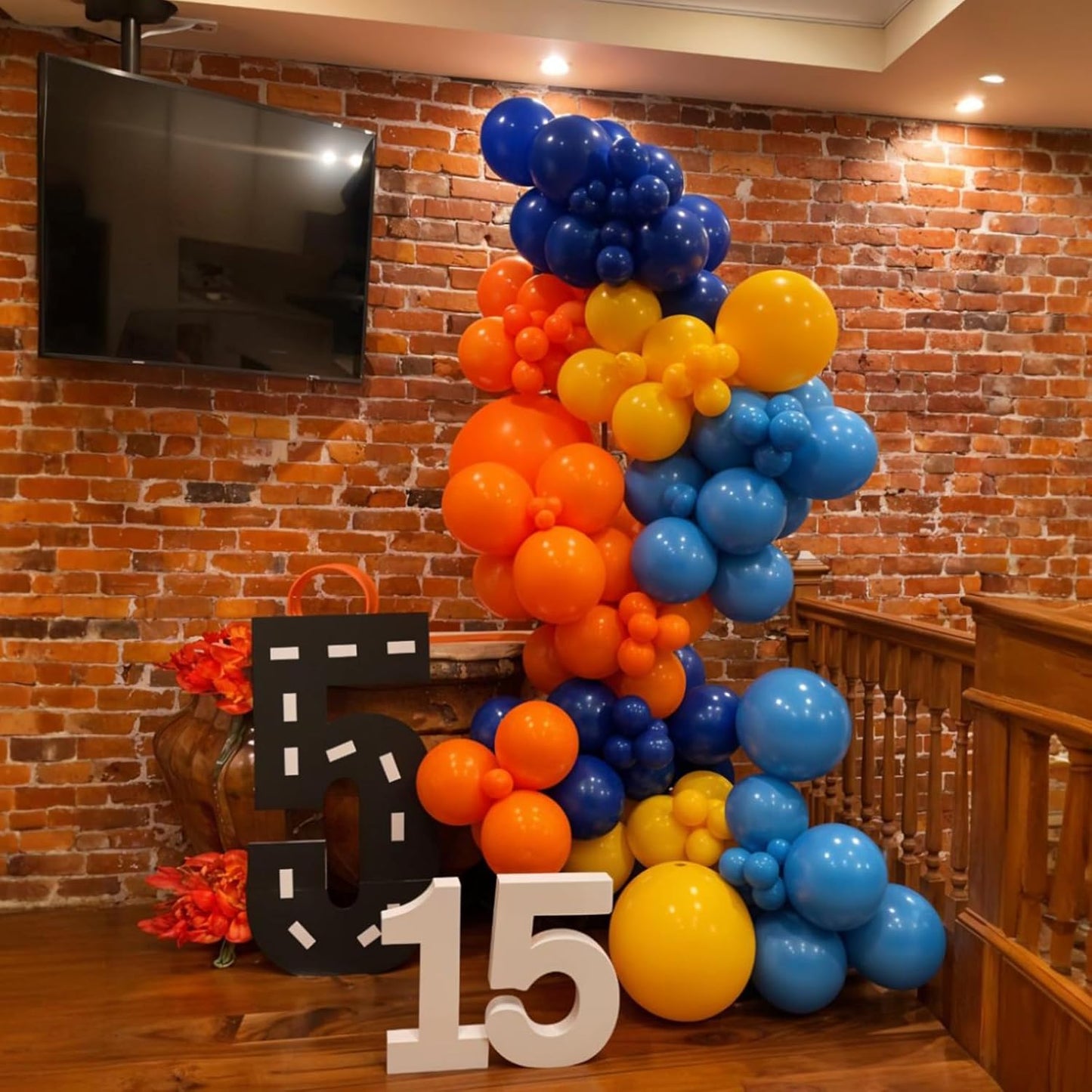 Race Car Balloons, 50Pcs 12 Inches Car Decorations with Red Blue Yellow Burnt Orange Black Party Balloons for Boy Birthday Race Car Themed Party Birthday Baby Shower Graduation Decorations