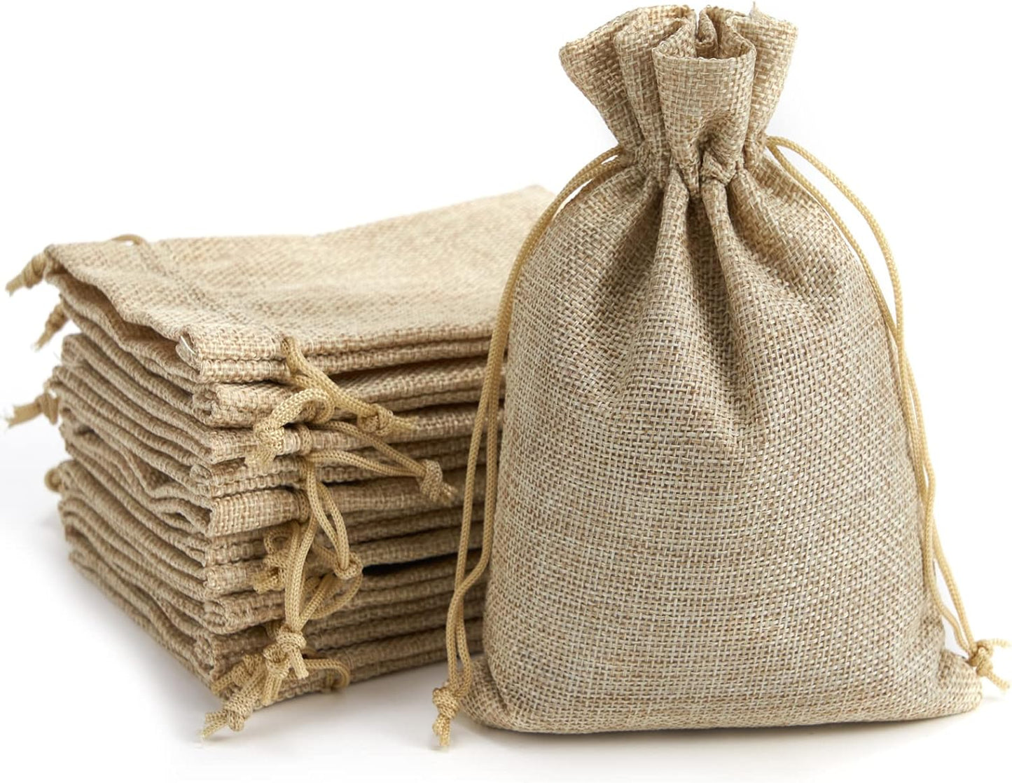 Tendwarm 50 Pcs 7.8x11.8 Inch Burlap Gift Bags with Drawstring Linen Jewelry Bag for Wedding Party Favors