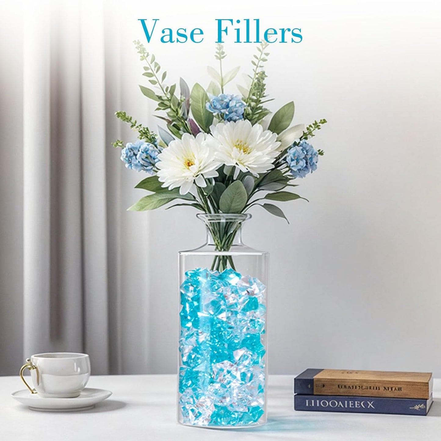 DomeStar 150PCS Fake Ice, Vase Filler Mixed Blue Fake Ice Rocks, Acrylic Crystals for Crafts Table Scatter Wedding Party Aquarium Tank Decorations