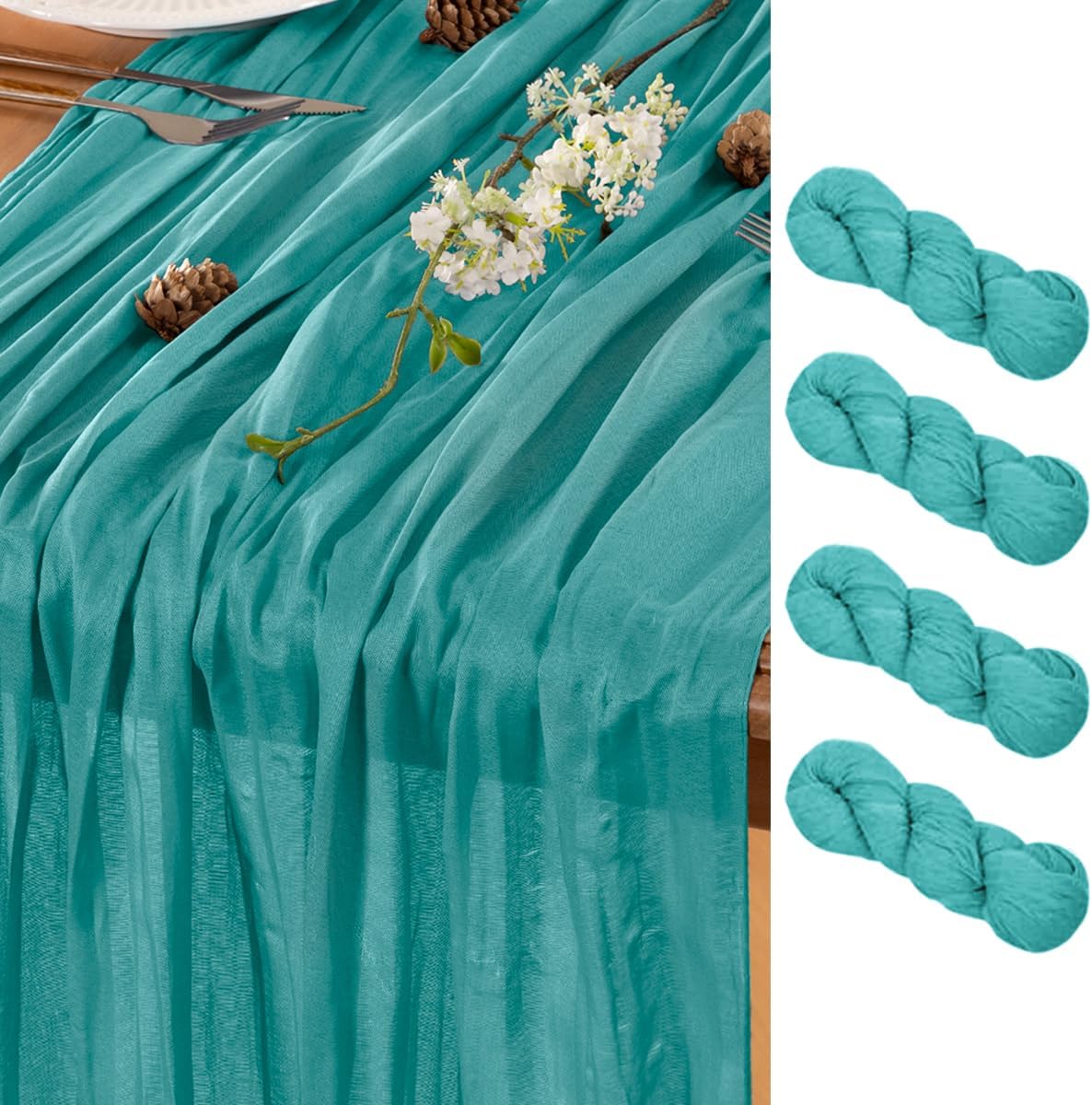 Teal Table Runner Cheesecloth Table Runner 4 Pack 10FT Farmhouse Table Runners 120 Inches Fall Table Decor Dining Room Centerpiece Wedding Boho Baby Shower Birthday
